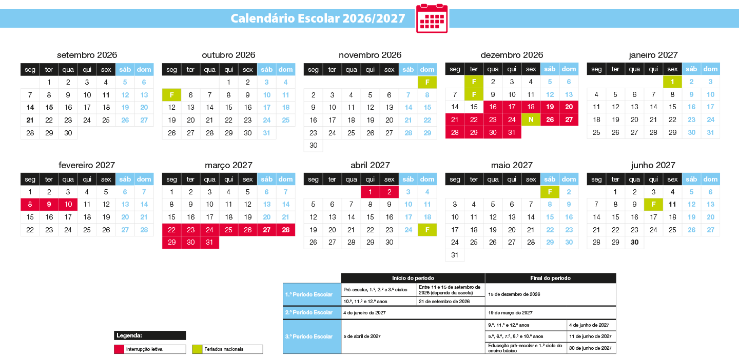 Calendário Escolar 2026/2027